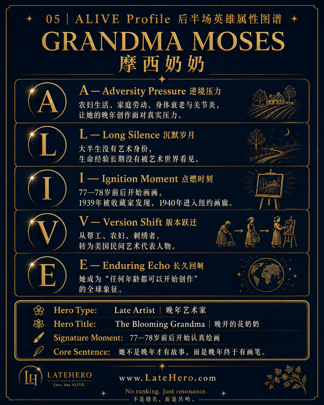 摩西奶奶 ALIVE Profile 后半场英雄属性图谱