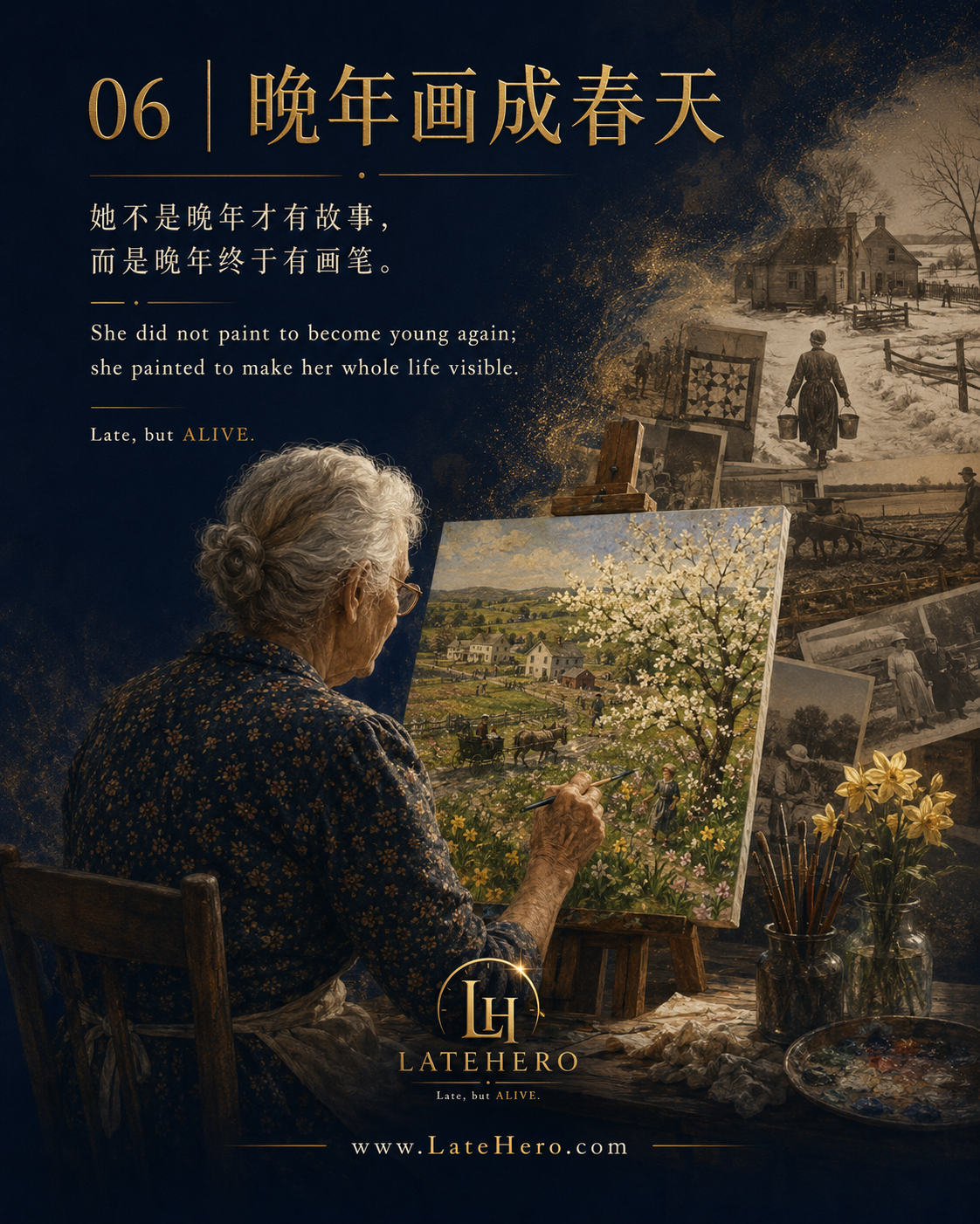 摩西奶奶晚年画成春天主题图