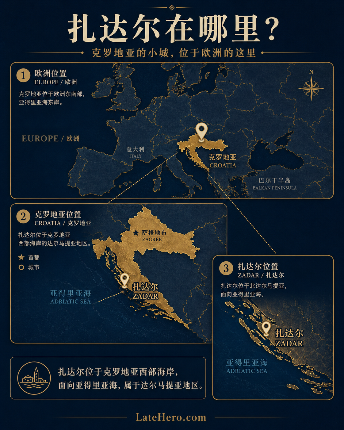 扎达尔在克罗地亚的位置地图
